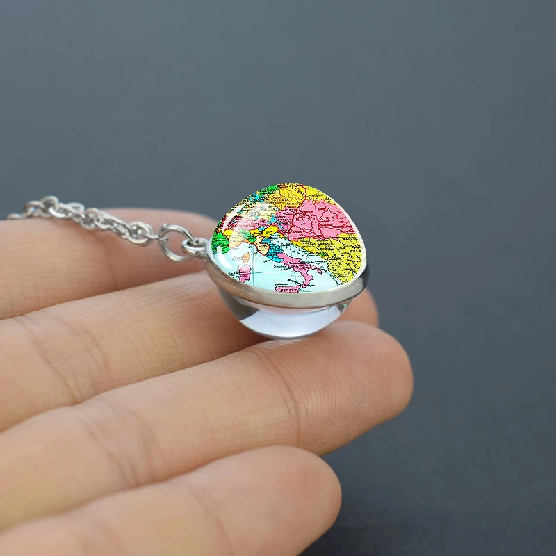 European Countries Map Necklace France Spain Poland Germany Poland Italy Vintage Map Glass Ball Pendant Necklace Travel Gift