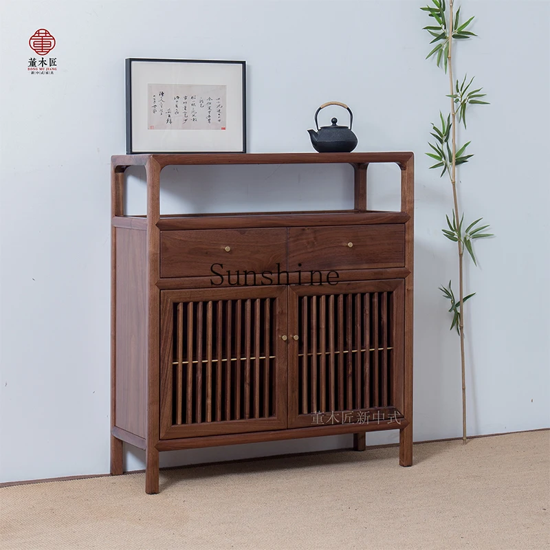 

New Chinese style dining side cabinet tea cabinet solid wood storage Zen entrance multi-function