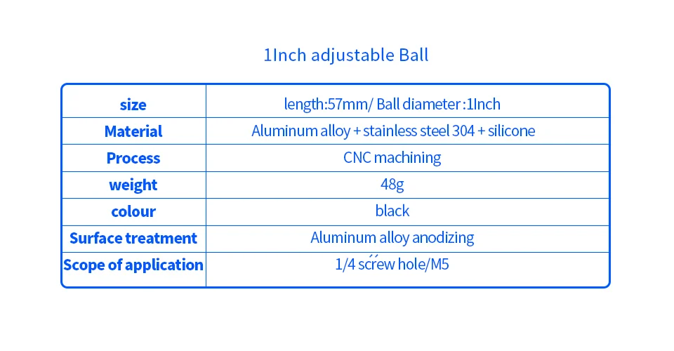 1'' Zoll Kugeladapter mit 1/4''-20 Schraube Kugelkopfhalterung für Unterwassertabletthalterung Erweitertes Taschenlampen-Lichtarmsystem – Detail 2