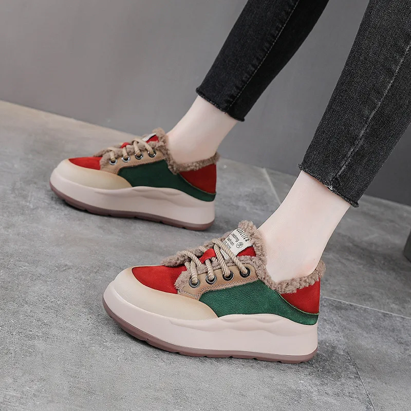 

High Quality Women's Winter Warm Fur Lined Women's Sneakers Casual Platform Shoes New Non-Slip Comfortable Lace-Up Sport Shoes