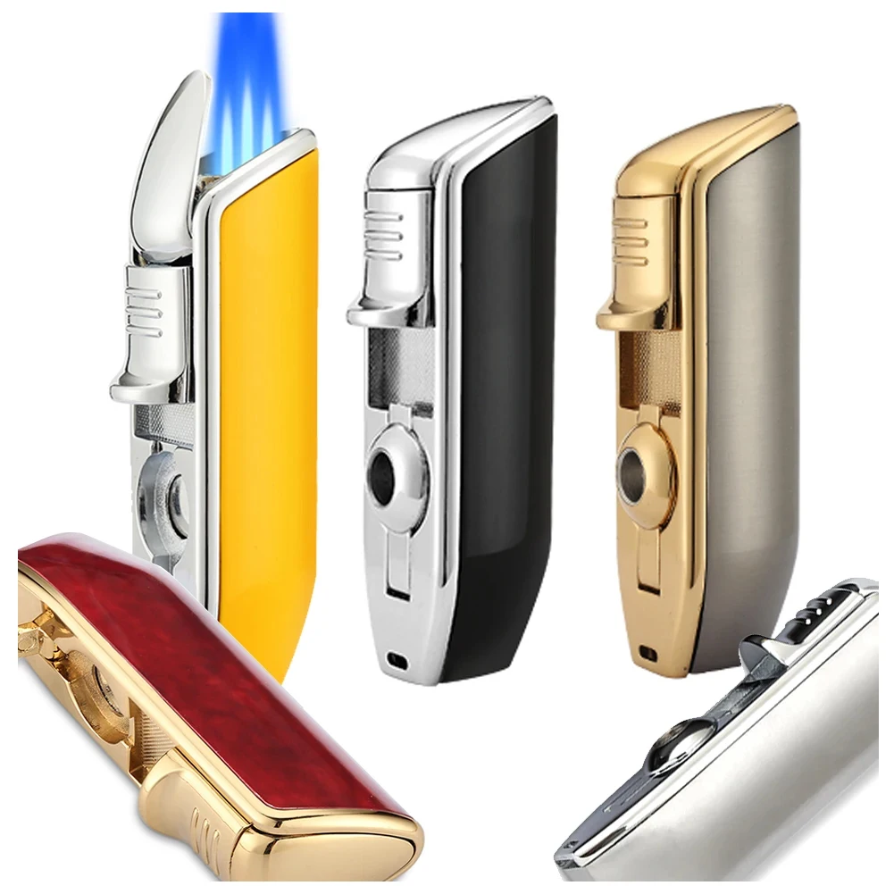 

Lighter Metal 3 Torch Butane Gas Jet Cigar Lighters Windproof Blue Flame Refillable Cigar Lighting Tool