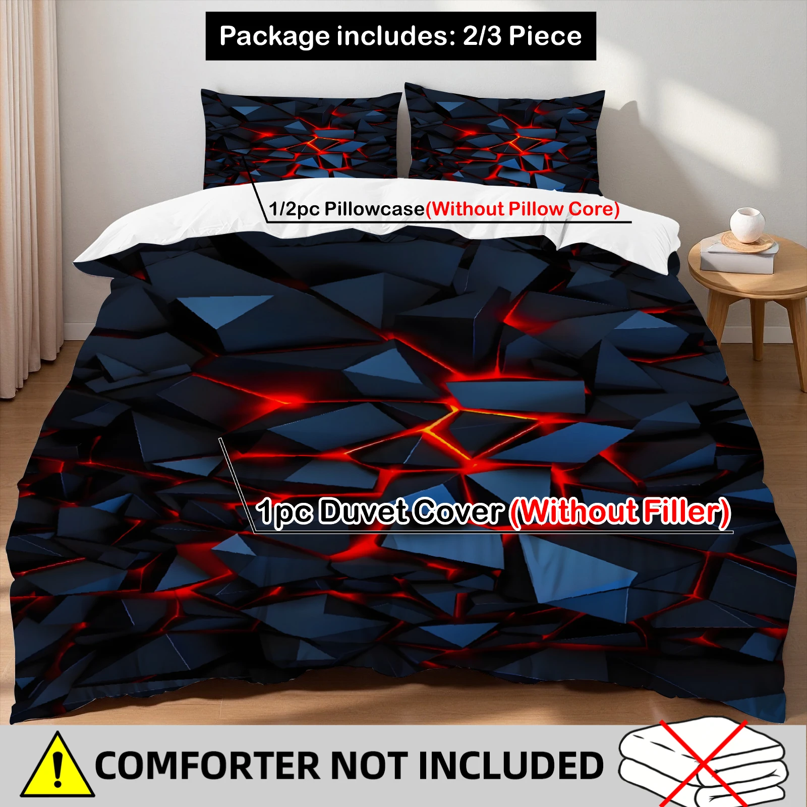 3PCS Duvet Cover Set Visual Geometry Dizziness Digital Printed Duvet Cover With 2 Pillowcases Single Twin Queen Size Bedding Set