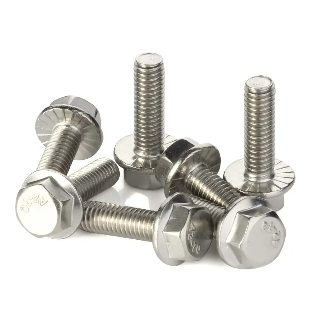 1-10pcs Hex Flange Bolt 304 Stainless Steel M4 M5 M6 M8 M10 M12 Serrated Flange Washer Head Hexagon Bolt DIN6921 GB5787