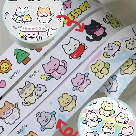 Cartoon Sticker Tape Graffiti Glitter Grid Tape Stationery Stickers Decorative Adhesive Journal Masking Tape