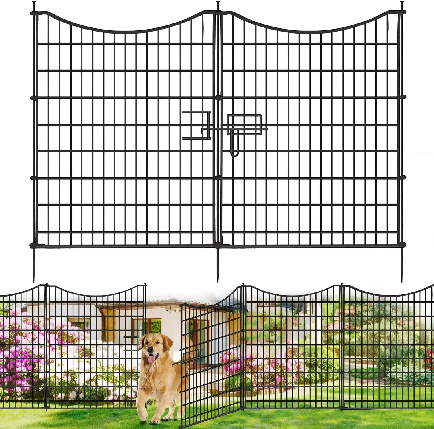 

12-Panel No-Dig Garden Fence with Gate, 42in H x 27ft L, Rustproof Metal Animal Barrier for Outdoor Yard Patio