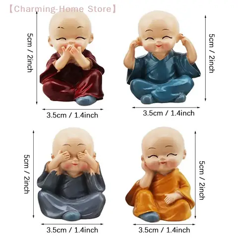 【M】4 Pcs Of 1 Set Baby Buddha Statue Kung Fu Monk Statue Car Accessories