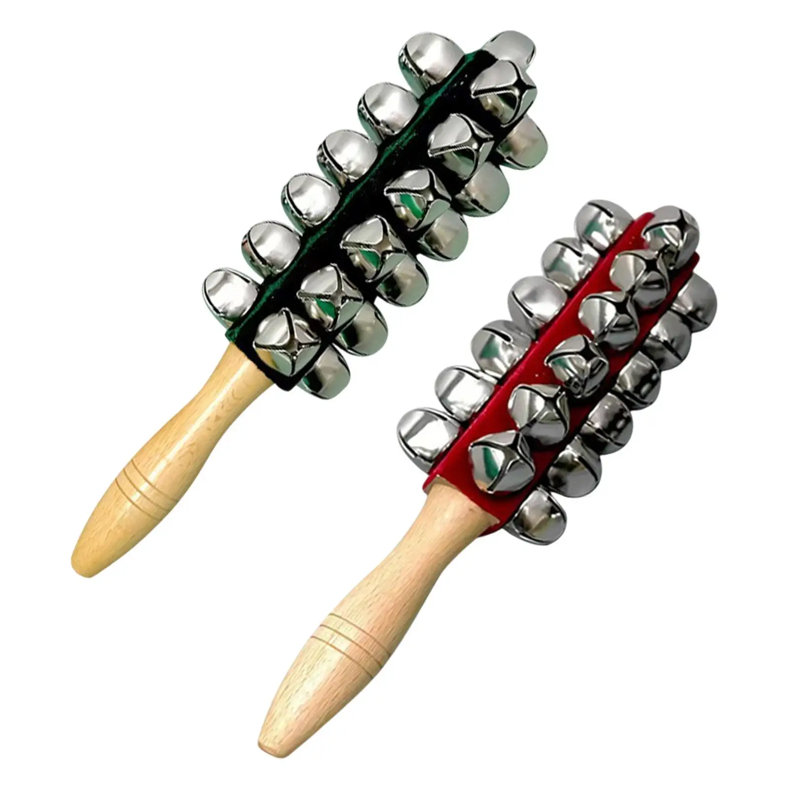 Hand Jingle Bell with Wooden Handle Sleigh Bells Shaker Rattle Percussion Toy for Children Holiday Gift
