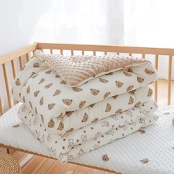Winter and Spring Muslin Cotton Baby Duvet,Newborn Cozy Quilted Comforter with Dotty lining,Soft Infant Baby Blanket with filler