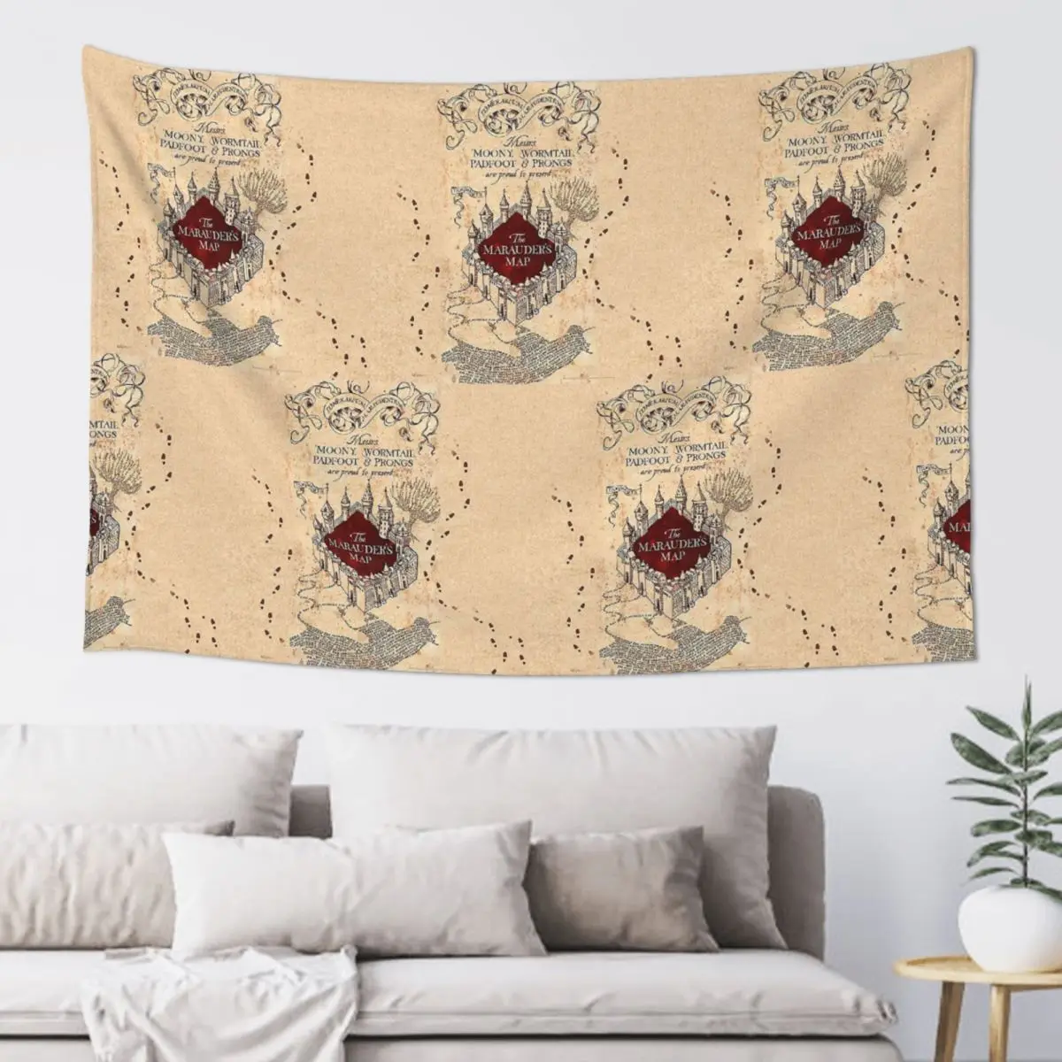 Beige Map The Marauders Map Tapestry Funny Wall Hanging Aesthetic Home Decor Tapestries for Living Room Bedroom Dorm Room