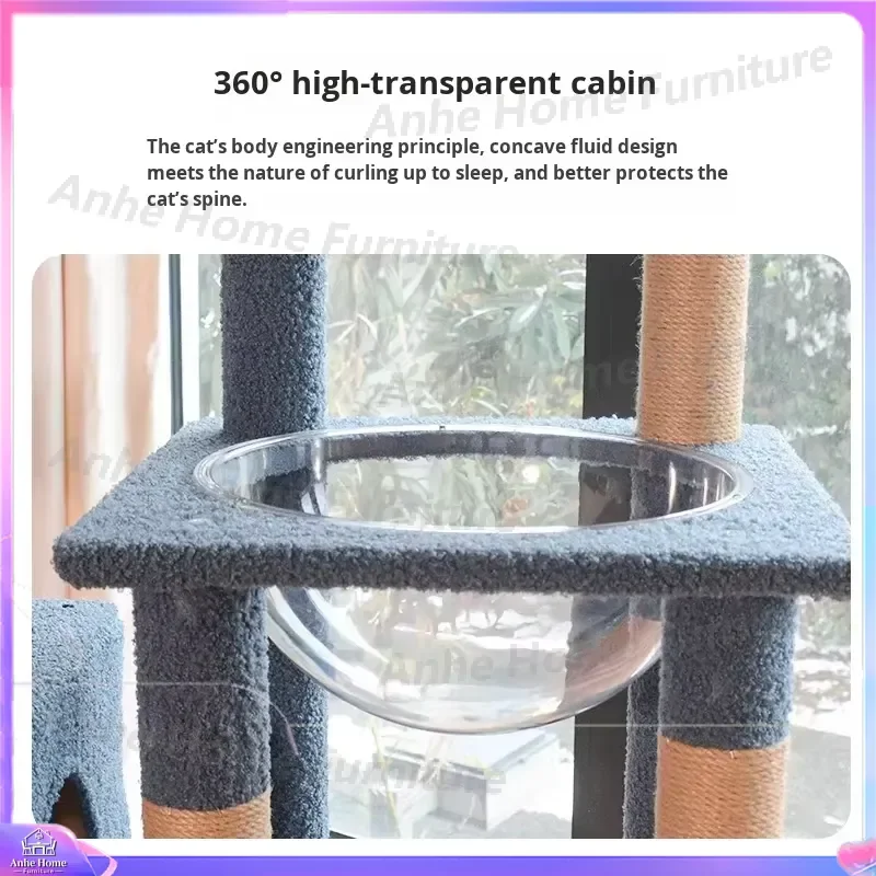 Wooden Cat Tree with Multiple Levels Climbing Frame Scratching Post Perch Bed for Large Cats Indoor Outdoor Multi Functional