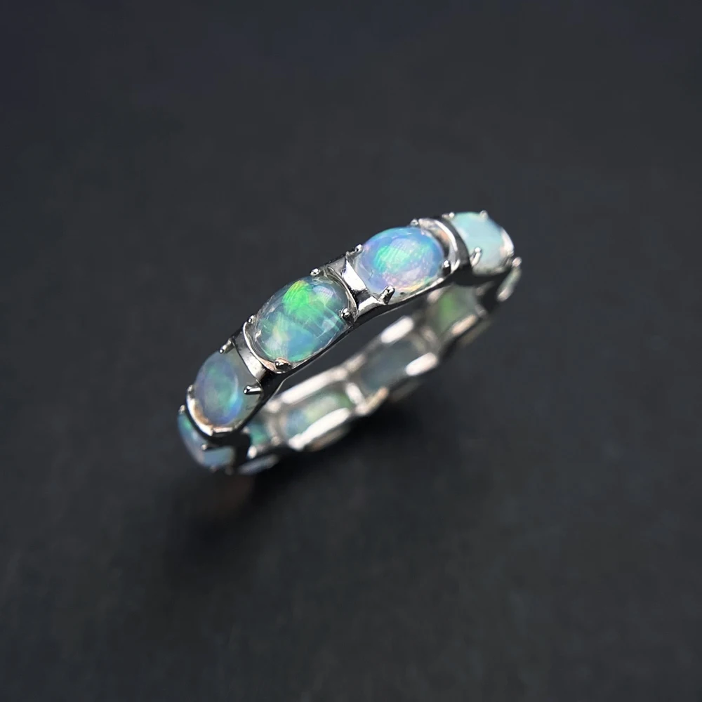 Dual-use Natural Opal Ring Pendant Sterling 925 Silver October Birthstone 4*6mm Full Opal for Women Party Fine Jewelry Gift - view 2