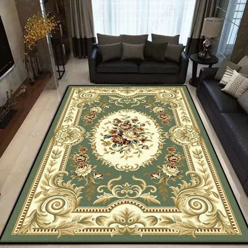 

European Style Green Carpet Non-slip Flower Design Living Room Rug Soft Sofa Table Mat Big Size Cloakroom Decor Carpets Washable