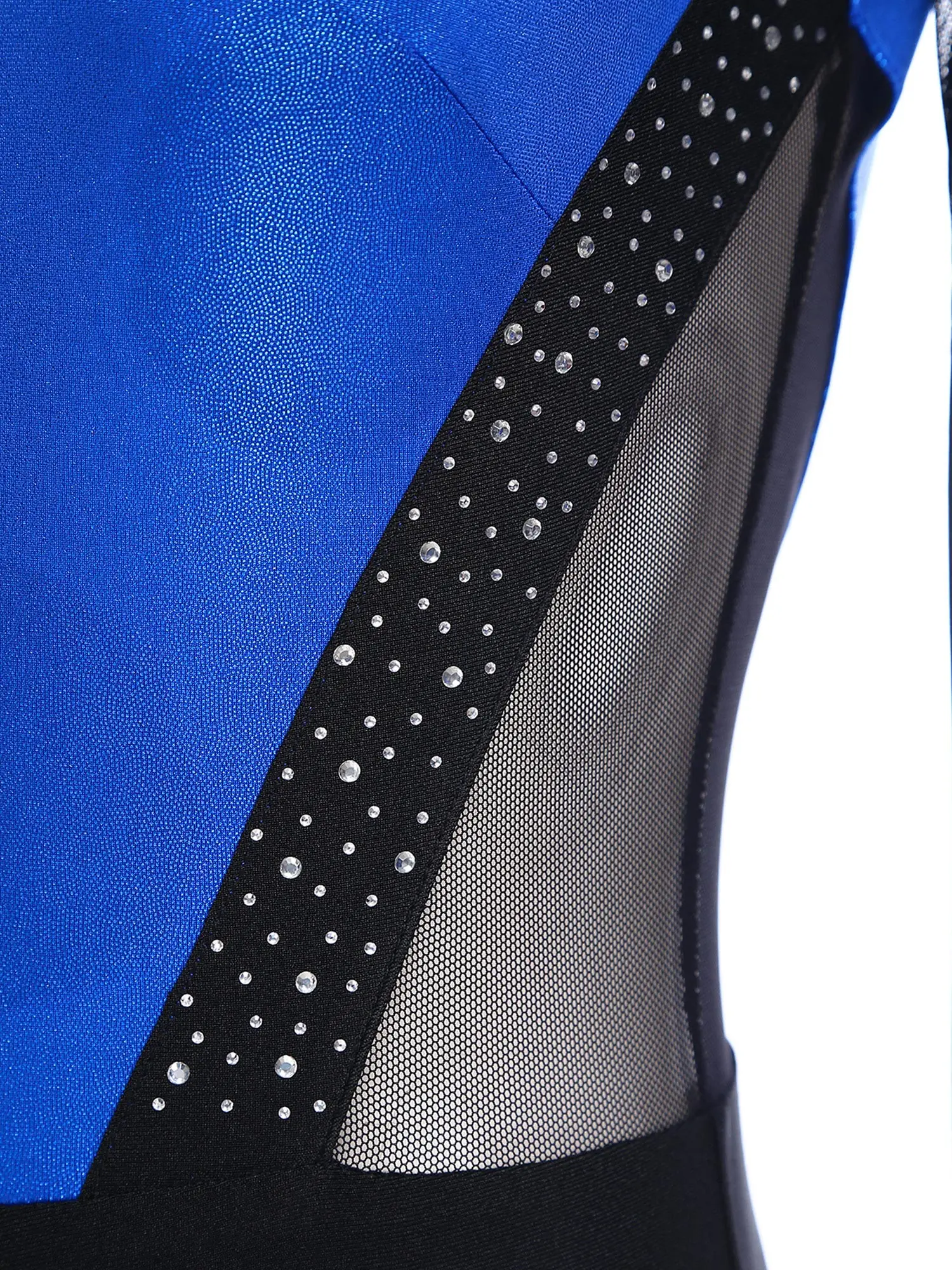 Combinaison de patinage artistique pour femmes, gymnastique, danse, strass brillants, justaucorps en maille transparente, Patchwork, manches longues