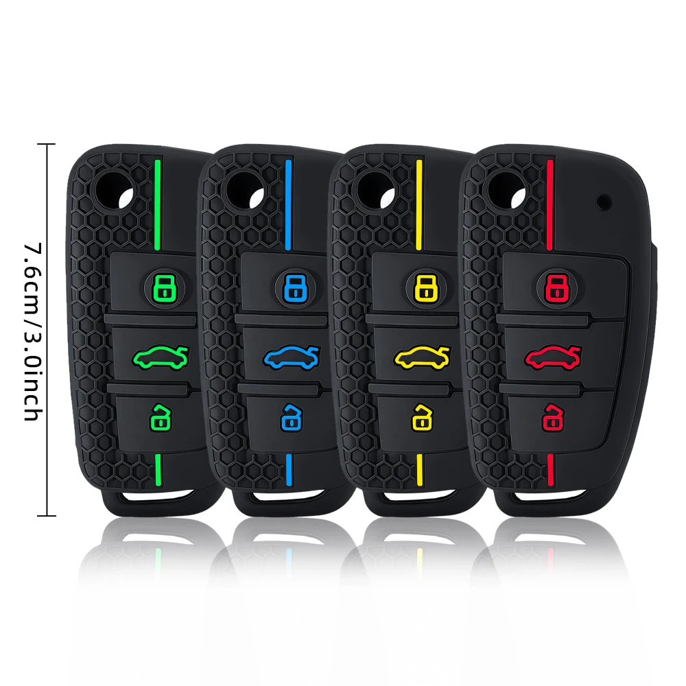 Ergonomic Red Stripe Honeycomb Key Cover With Keychain For Audi A1 A3 8P A4 B7 A6 C6 4F 8V 3 Button Flip Remote Holder view 5
