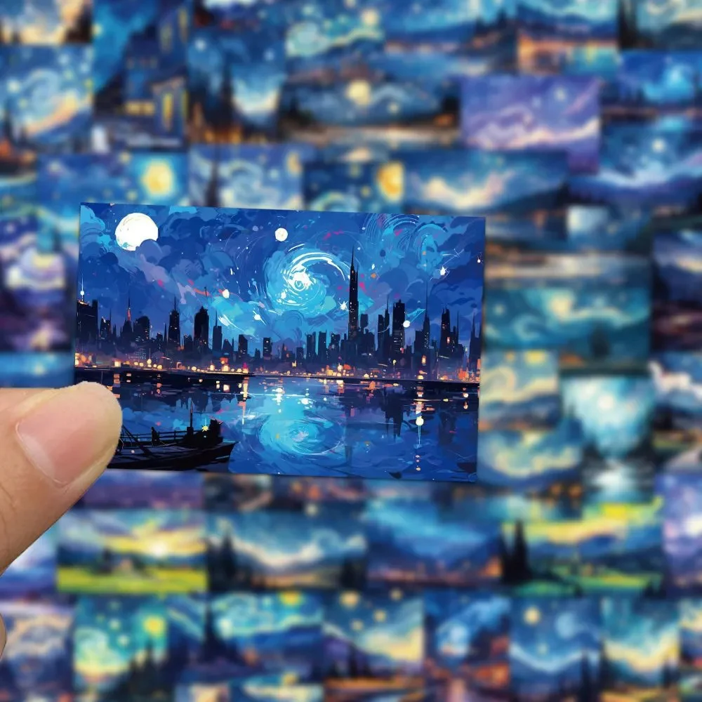 10/30/50pcs Night Sky Oil Painting Stickers Aesthetic Anime Decals DIY Graffiti Phone Case Stationery Laptop Waterproof Sticker