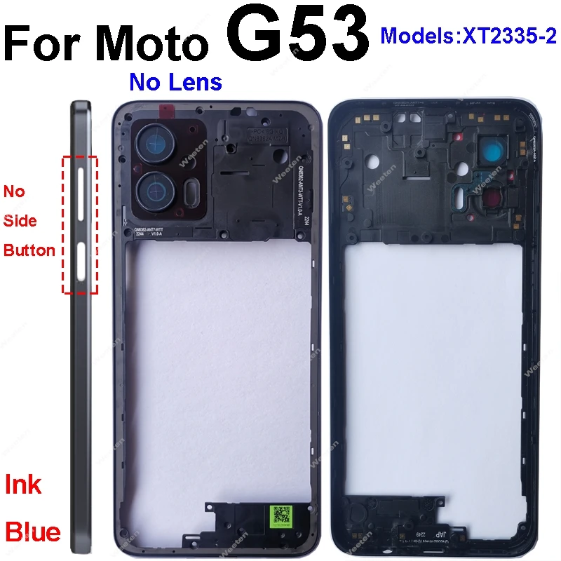 Middle Frame Housing Bezel For Motorola Moto G53 XT2335-2 Middle Frame Holder With Lens Frame No Side Button Spare Repair Parts