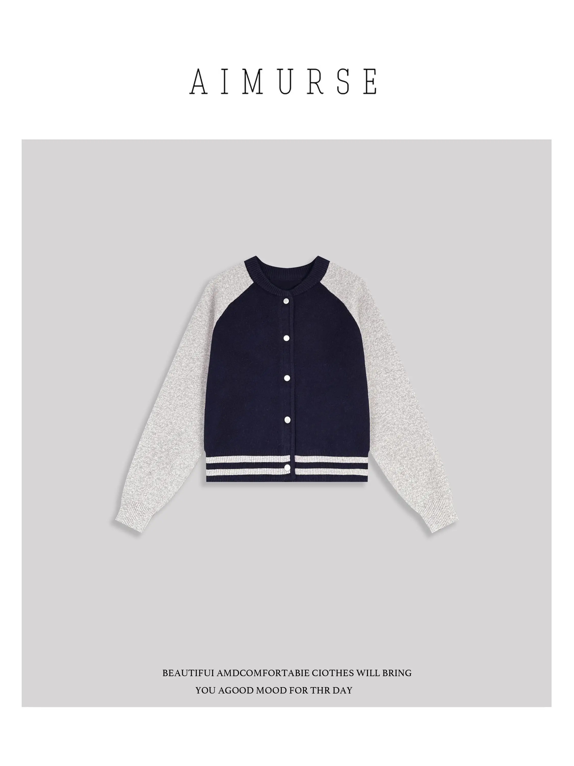 

AIMURSE Baseball Sweater Autumn Winter Woolen Casual Color Blo Versatile Knitwear AM30038 Comfortable Warm Thiened Loose Fit