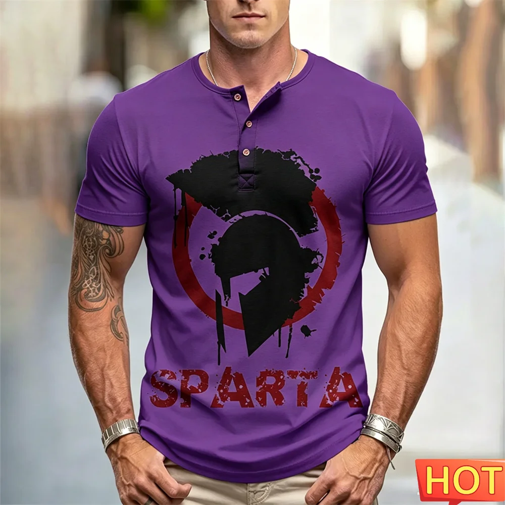 t shirt for man Summer Men's Henry T-shirt Sports Henry shirt Outdoor Street Retro Round Neck Men's button up T-shirt Sportswear