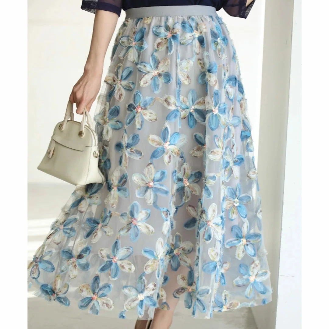 

Модная женская юбка миди с объемной вышивкой, высококачественная юбка А-силуэта средней длины для женщин, приталенная, стандартного кроя