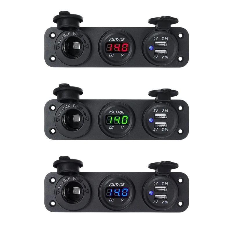 Carregador de carro Dual USB com voltímetro digital LED, isqueiro, tomada de energia, adaptador de tomada para carro, barco, RV, tensão, 12V, 4.2A