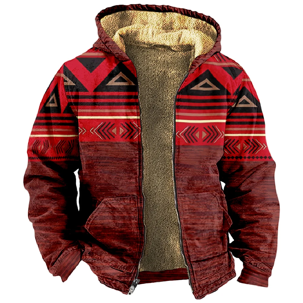 Tribal Prints Designer Vintage Ethnic Hoodie Long Sleeve Zipper Sweatshirt Stand Collar Coat Women Men Winter Clothes