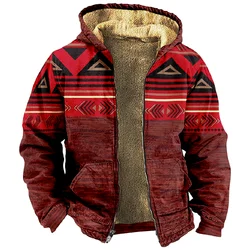 Tribal Prints Designer Vintage Ethnic Hoodie Long Sleeve Zipper Sweatshirt Stand Collar Coat Women Men Winter Clothes