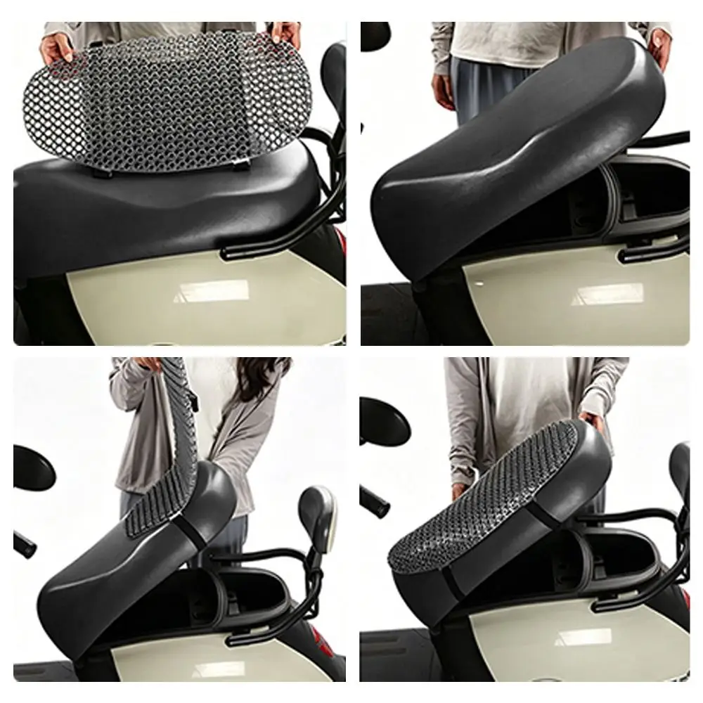 PE Motorcycle Seat Pad Heat Insulation Sunscreen Electric Bike Seat Pad 4D Anti-Slip Breathable Mesh Seat Cover Summer Cooling