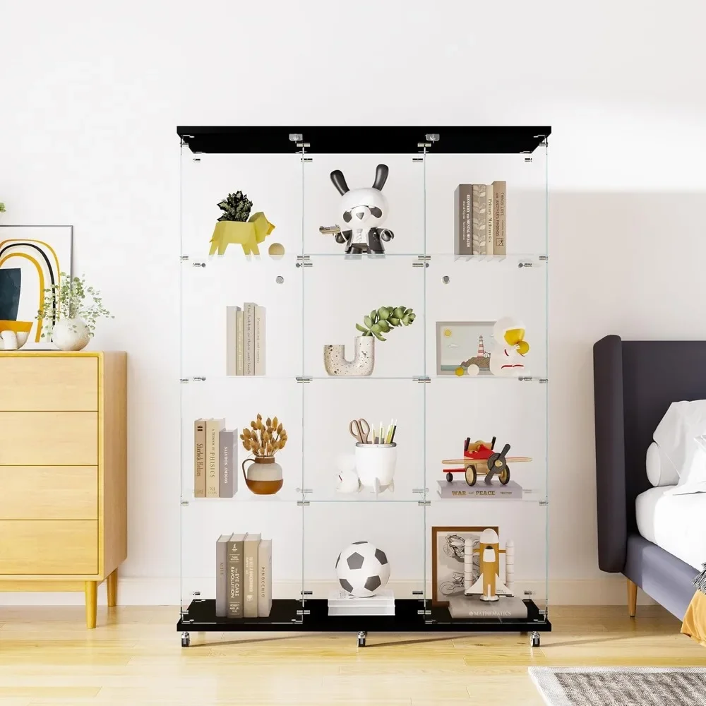 Vitrina de vidrio con puertas, armario Curio de vidrio para arquitectura, modelo, juguetes, exhibición de colección, vitrina de 4 estantes
