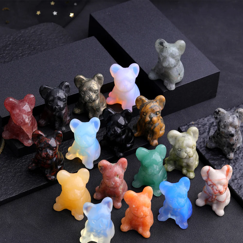 Natural stone crystal French Bulldog ornaments Amethyst personality simple cute trend fashion office desktop home ornaments