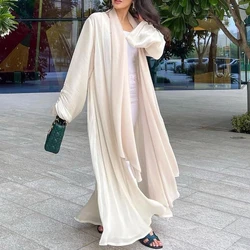 Elegant Muslim Fashion Dubai Women Shiny Satin Open Kimono Abaya Saudi Moroccan Kaftan Elegant Party Clothing Turkish Arab Robes