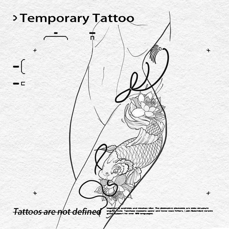 Chinese Style Lotus Koi Herbal Juice Tattoo Stickers Waterproof Legs Temporary Tattoos Fake Tattoo Festival Accessories Y2K