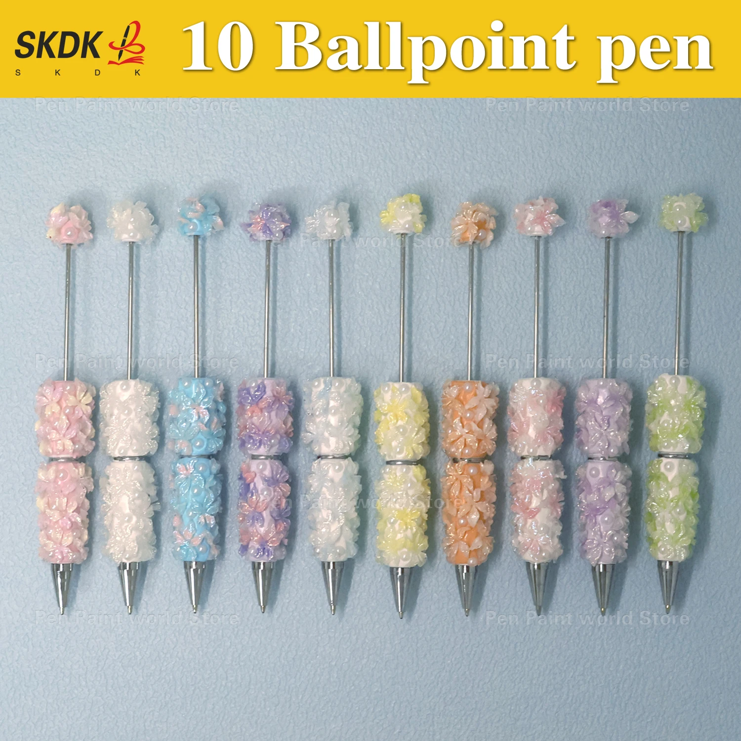 

10Pcs DIY Bead Ballpoint Pen with Petal Accents & Pearls – Originality Bead Pen Gift for Students & Teens