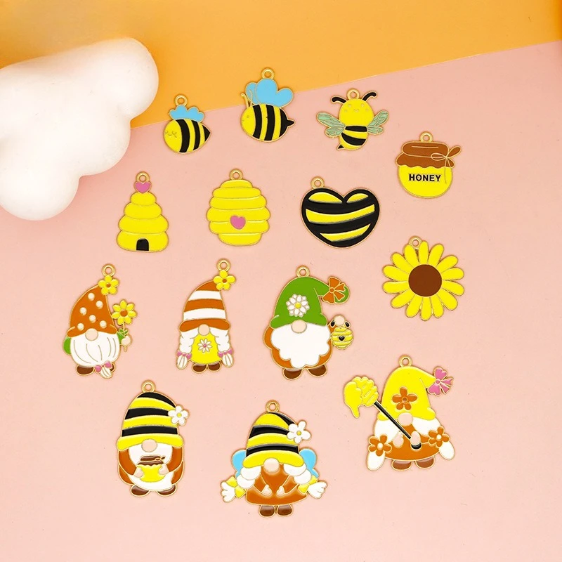 Bee Enamel Charms Honeybee Beehive Sunflower Gnome Pendants DIY Jewelry Supplies for Craft Lovers & Garden Enthusiasts