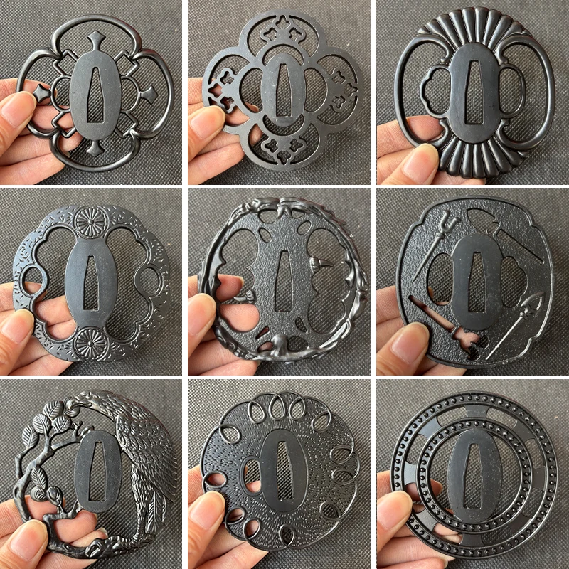 Tsuba negro de aleación de calidad, protector de Metal para Katana japonesa, ajuste de espadas de samurái Wakizashi