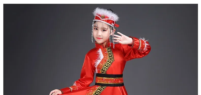 Vêtements de danse folklorique mongole pour enfants, vêtements nationaux chinois pour filles, performance sur scène, nouvel an, 303