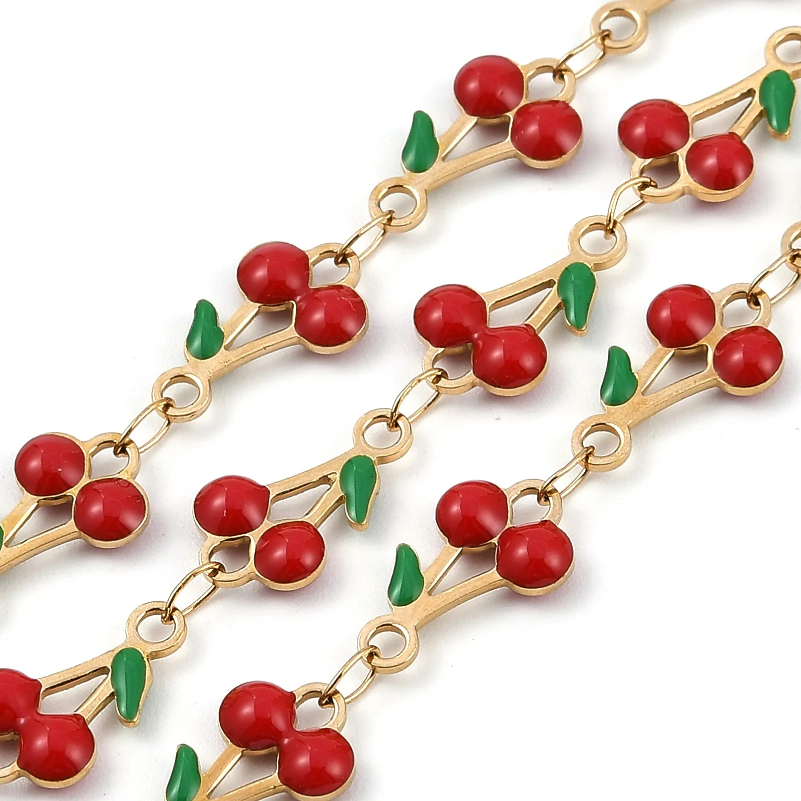 5m Cherry Link 304 Stainless Steel Enamel Chain Soldered Golden Metal Cherry Bracelet Necklace DIY Jewelry Making Accessories