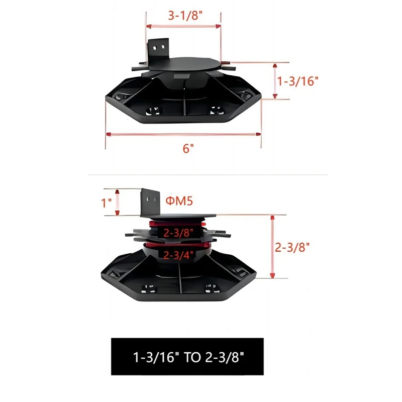 Pedestal ajustável Joist Support para Deck, Decks e Pisos, Timber Base, 6 pcs