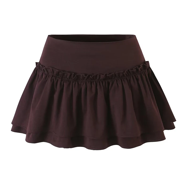 YENKYE Women Ruffle Tiered Cake Mini Skirt High Waist Double Layer Flared Cute Casual Short Skirts With Shorts Lining