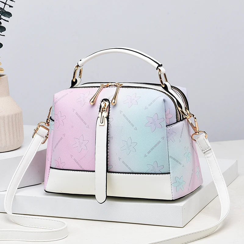 Ombre Square Handbag, Fashion Crossbody Bag With Multi Zipper, Women's Small PU Leather Purse