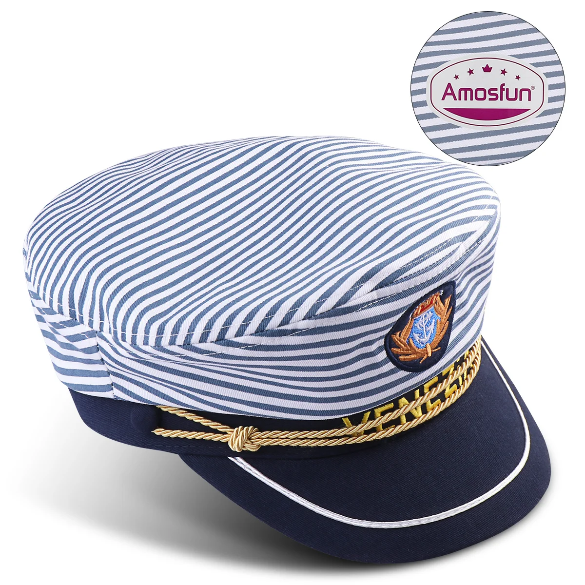 

1Pcs Blue Stripe Navy Captain Hat Adult Sea Captain Hat Adjustable for Daily Wear Cosplay Gift Stripe Navy Cap