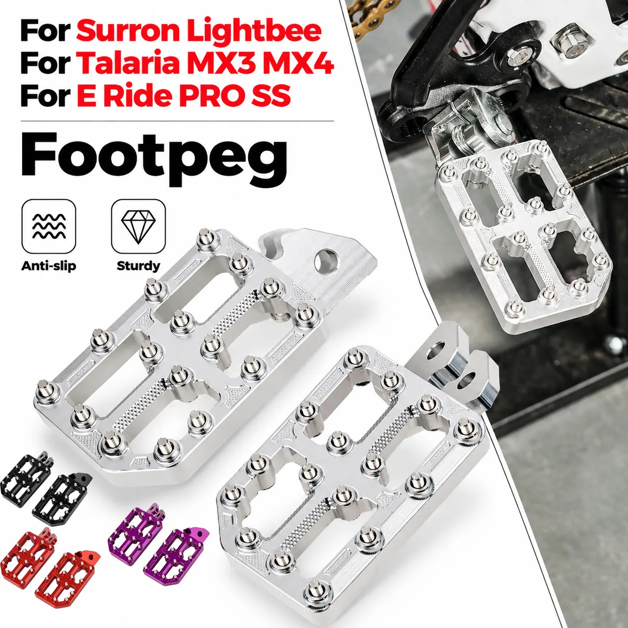 Wide Non Slip Foot Pegs For Surron Light Bee X S Segway X160 X260 Dirt Bike Talaria MX3 MX4 E Ride PRO S Footrest Pedal Off-Road