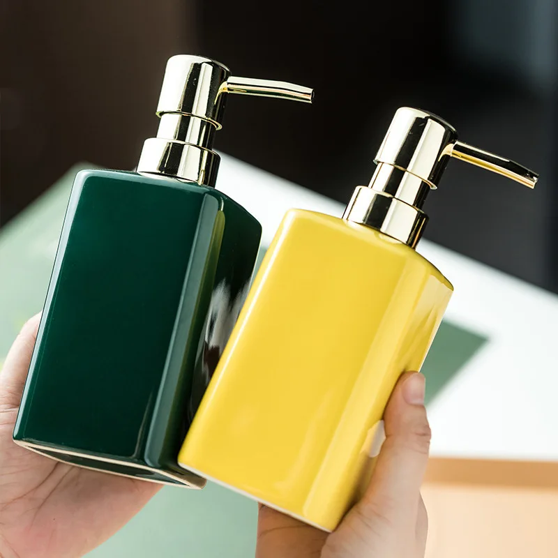 Enamel Hand Soap Shower Gel Dispensing Bottle Household Ceramic Soap Dispenser Gold Press Lotion Bottle Bathroom Accessories New