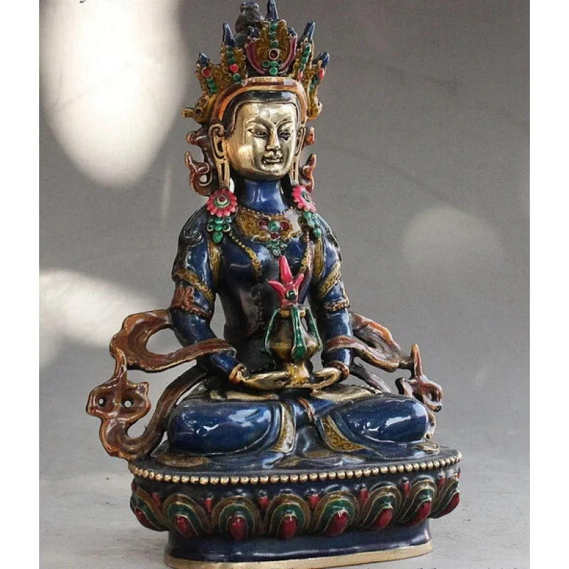 12'' bronze Decoration Pure Brass Good value Luy Tibet Buddhism Cloisonne Enamel Bronze Amitayus longevity God Goddess Statue