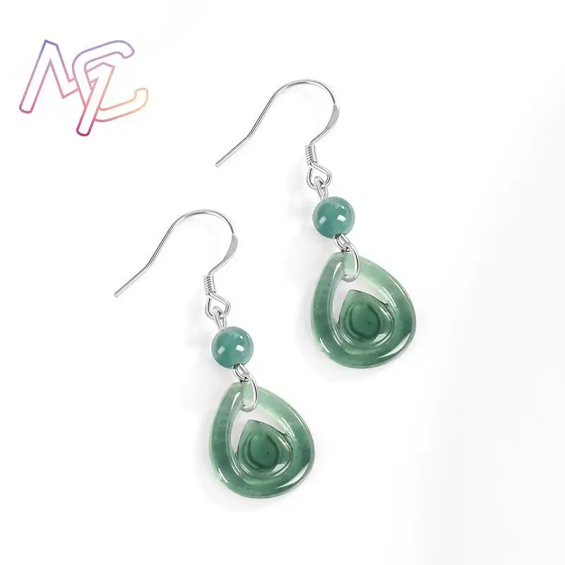 الأزرق ميانمار الجاديت قطرة الماء أقراط الطاقة الطبيعية البورمية اليشم هدايا للنساء محظوظ مجوهرات حقيقية فاخرة #3