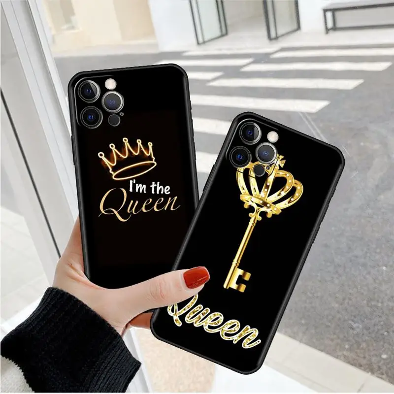 Crown Queen Diamond Printing Case For Apple iPhone 11 15 13 14 Pro Max 12 Plus X 15Pro Black Silicone Phone Coque