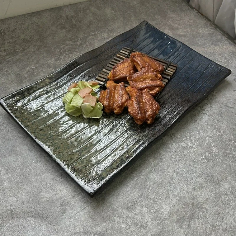 Creative Ceramic Dining Utensils Rectangular Commercial Barbecue Plate Western Steak Plate Japanese Barbecue Large Antipasto ...