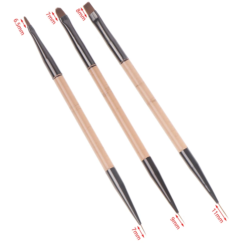 3Pcs Double Ended 7/9/11mm Liner Painting Brush Nail Art Flat Round Drawing Flowers DIY Petal Pen Tools