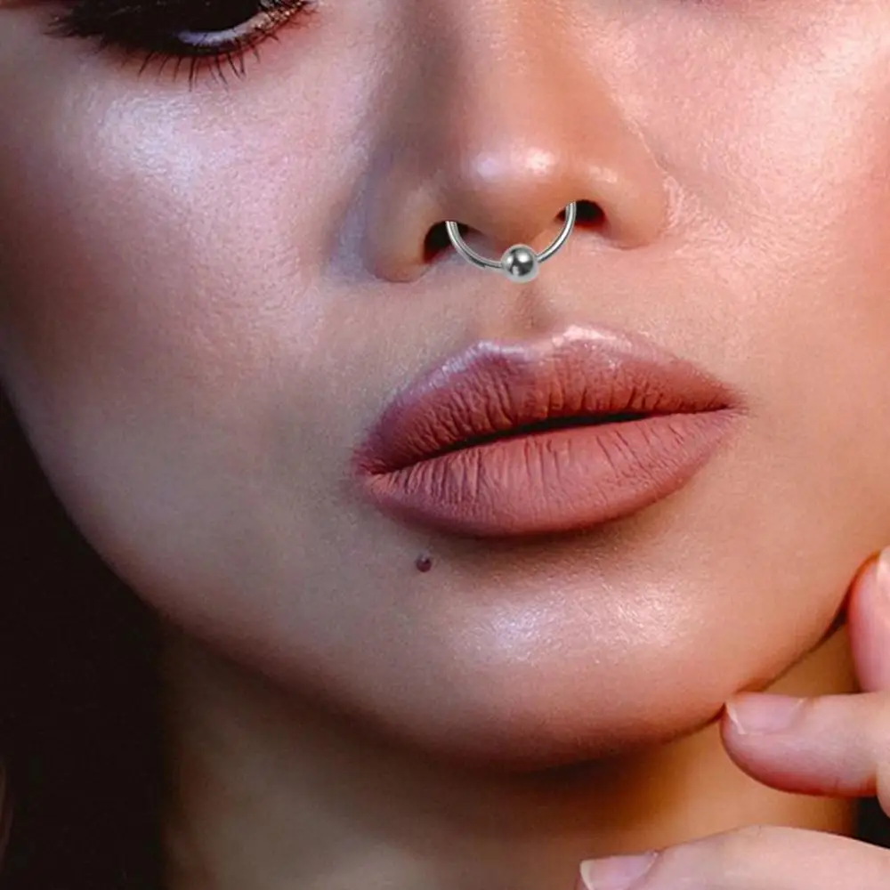 Punk Metal Fake Nose Septum Rings Bead Non Piercing Nose Rings Clip Multicolour Party