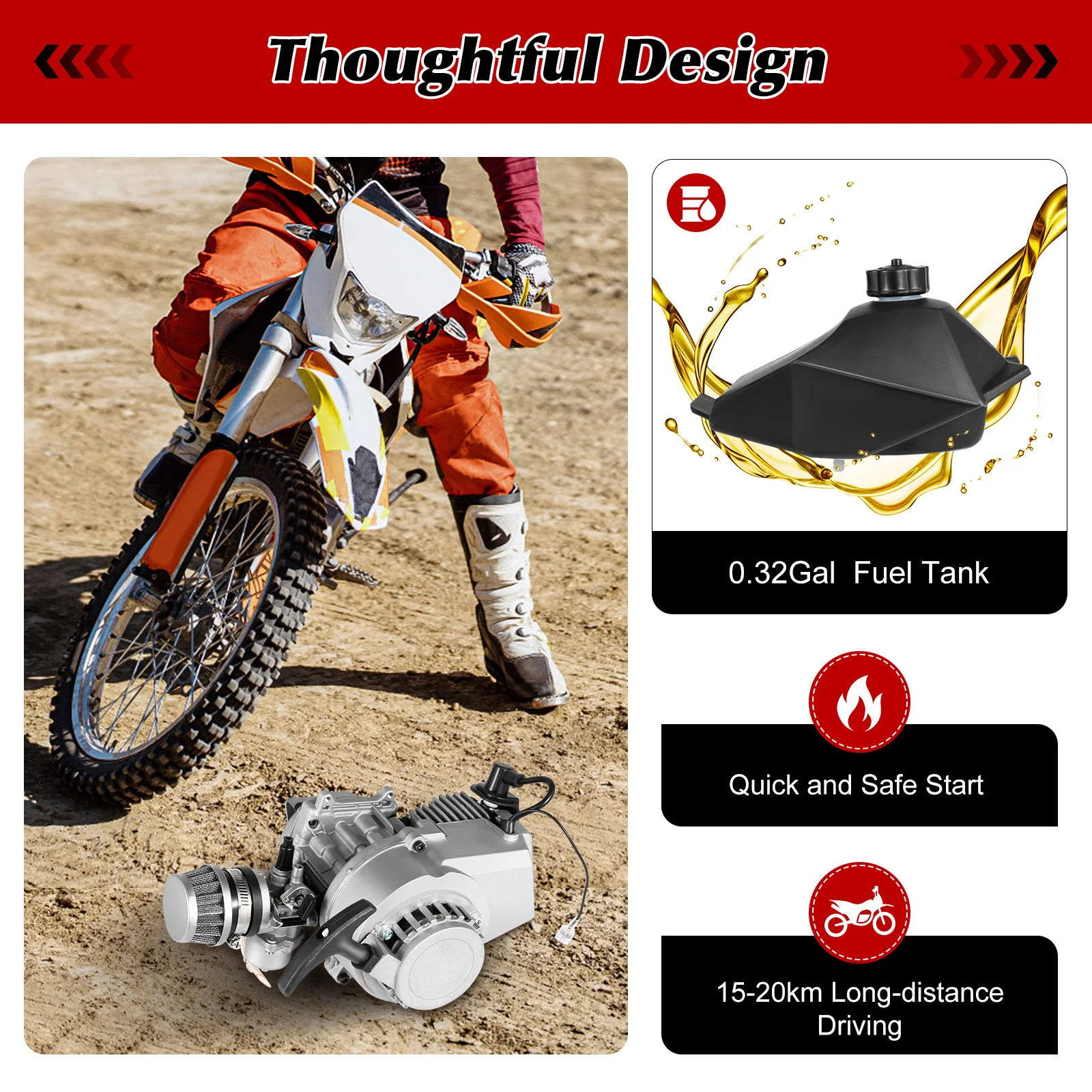 49CC 2-Stroke Pull Start Engine Motor Kit Air Filter Fast Start Mini Dirt Bike ATV Pocket Bike Scooter Engine Motor 