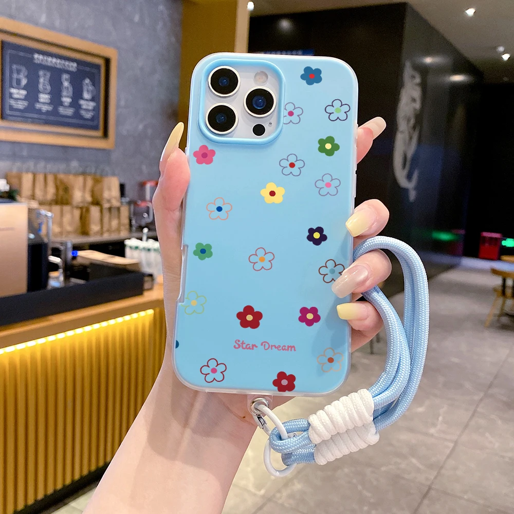 Handyhülle mit Handgelenkschlaufe für Redmi Note 14 Pro Plus 5G 14 13 Pro 12 11 10 14C 13C 15C 4G 5G Cottagecore Blumenmuster mit Lanyard-Abdeckung – Detail 1